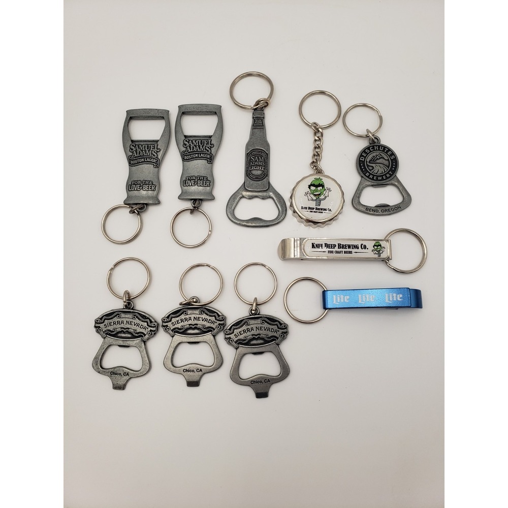 Lot 10 Keychain Bottle Openers Deschutes Sierra Nevada Knee‎ Deep Sam Adams Etc
